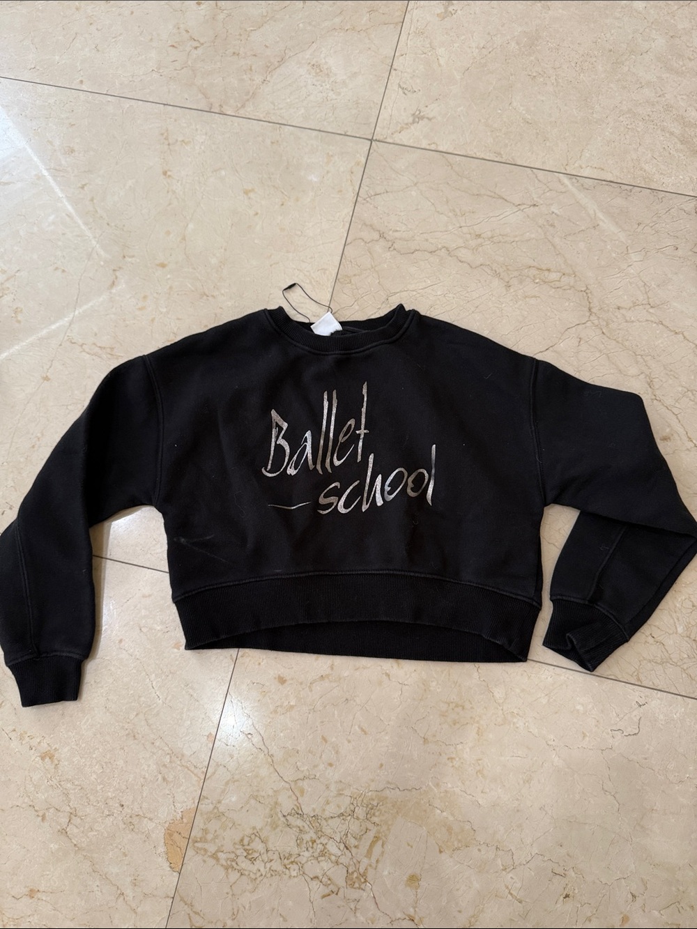 Zara Black Cropped Sweatshirt with Script Graphic